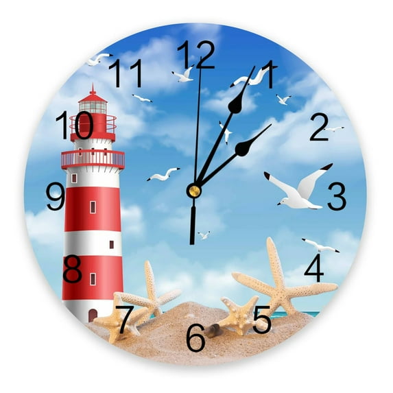 Sea Beach Lighthouse Starfish Seagull Wall Clock Home Decor Bedroom Silent Clock Digital Clock Wall Clock for Kids Rooms