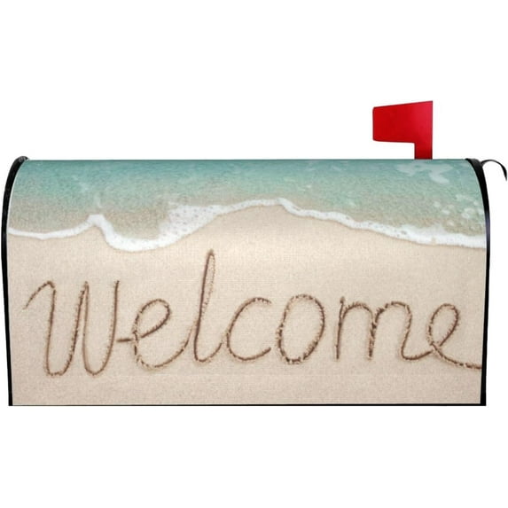 Sea Beach Mailbox Cover Magnetic Summer Theme Welcome Waterproof Mail Wraps Post Letter Box Covers for Outdoor Garden Use 25.5x21 in