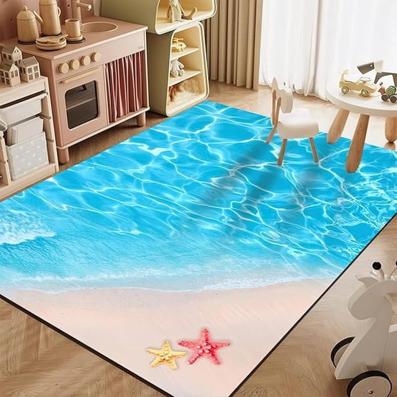 Sea Beach Ocean Themed Area Rug, Starfish Sea Animals Coastal Non Slip Noise Reduction Large Area Rugs, Easy Care Durable Carpet For Indoor Living Room Bedroom Office Decor Mat 5x6ft