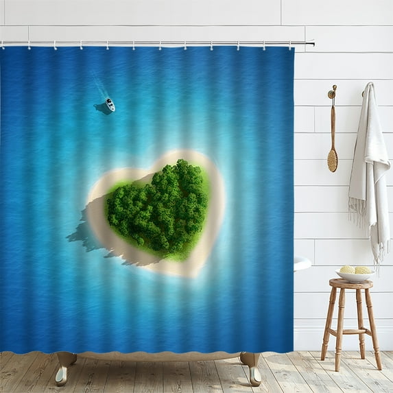 Sea Beach Ocean Waves Shower Curtain for Bathroom Decor Blue Tropical Coastal Seaside Natu