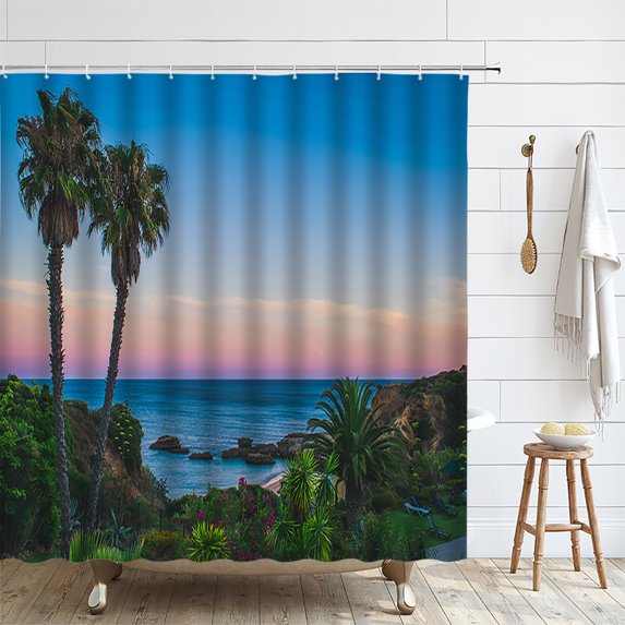 Sea Beach Ocean Waves Shower Curtain for Bathroom Decor Blue Tropical Coastal Seaside Natu