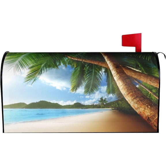 Sea Beach Palm Trees Mailbox Cover Magnetic Summer Waterproof Mailbox Wraps Post Letter Box Decor 21x18 in