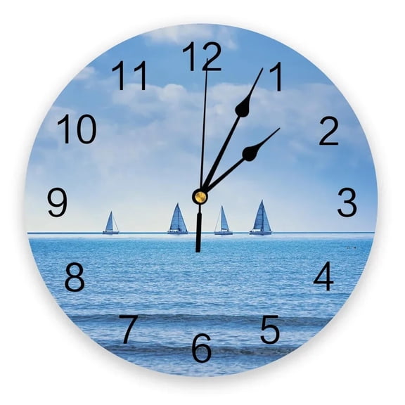 Sea Beach Sailing CloudsWall Clock Home Decor Bedroom Silent Wall Digital Clock Wall Clock Modern Design(12 Inch)