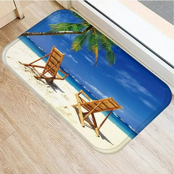 Sea Beach Scenic Pattern Anti-Slip Suede Carpet Door Mat Doormat Outdoor Kitchen Living Room Floor Mat Rug
