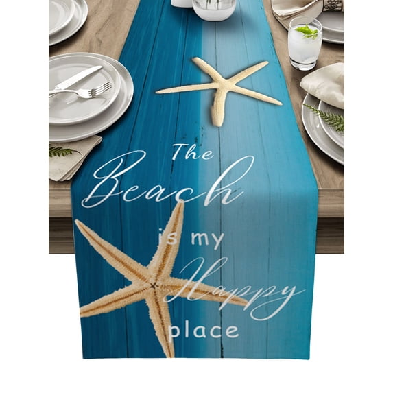 Sea Beach Welcome StarShell Table Runner Home Wedding Table Flag Mat Centerpieces Decoration Party Dining Long Tablecloth