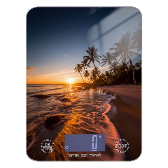 Sea Beach and Trees Food Scale Digital Kitchen Scale Waterproof Tempered Glass Tare Function 11 lb for Baking Cooking Meal Prep