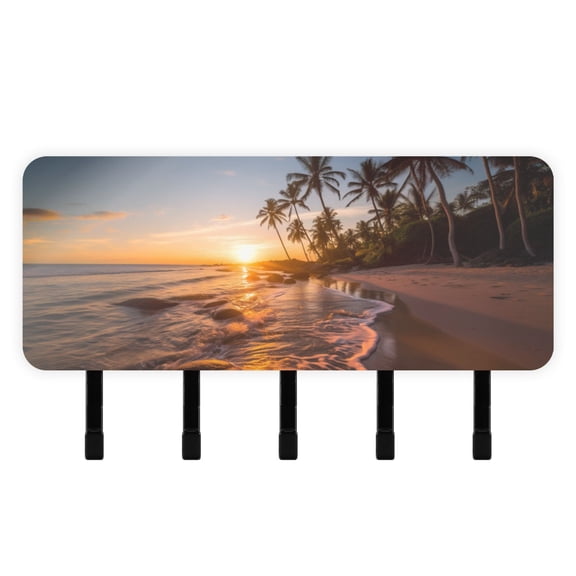 Sea Beach and Trees Mail Holder Organizer Wall Mount with Shelf Key Holder Key Rack with 5 Key Hooks for Wall Decorative