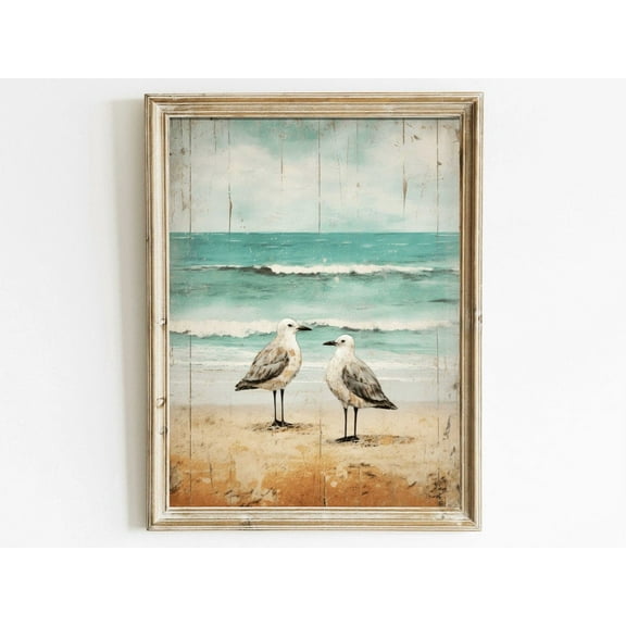 Sea Bird Wall Art, Seagull Print, Bird Art, Beach Painting, Sea & Coastal Landscape Wall Decor, Distressed Vintage Art, Ocean Art Wall Art, Modern Wall Decor, 8x12 UNFRAMED