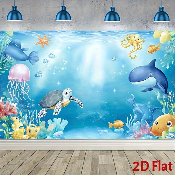 Under The Sea Birthday Backdrop Blue Underwater Baby Shower Photography Background Ocean Animal Whale Turtle Jellyfish Coral Reefs Birthday Party Decorations Banner Supplies Photo Booth Props