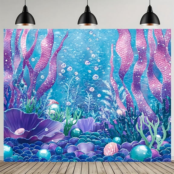 Under The Sea Birthday Backdrop Purple Blue Underwater Baby Shower Photography Background Dreamy Ocean Seaweed Coral reef Seashell Pearl Birthday Party Decorations Banner Supplies Photo Booth Props