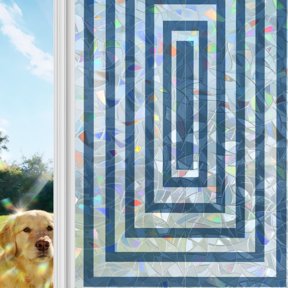 Sea Blue Concentric Squares Rainbow Window Privacy Film, Modern Abstract Minimalist Geometric Lines Stained Glass Window Film, Sun Blocking Glass Clings Non Adhesive Door Stickers 17.7 x 39.3 Inches