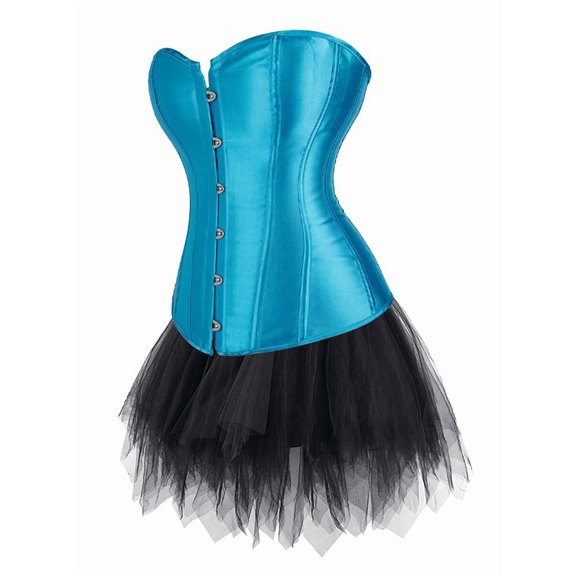 Sea Blue Corset Bustier Set Set Women Goth Burlesque Lace up Renaissance Outfit Western XXS
