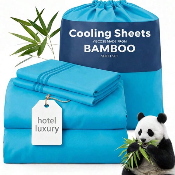 Sea Blue Embroidered Version Sea Blue Bamboo Viscose Cooling Sheet
