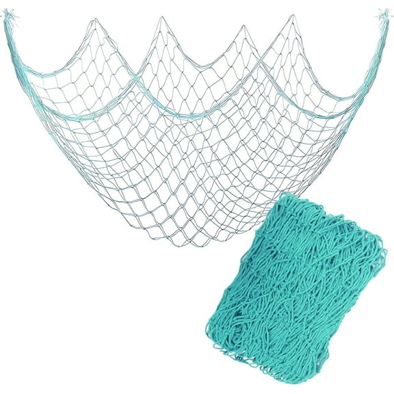 Sea Blue Fish Net Party Decorations,Nautical Themed Cotton Fishnet,Photo Wall Background Fishnet Pendant,Bedroom Ocean Themed Decorative Net,for Beach Pirate & Mermaid Party