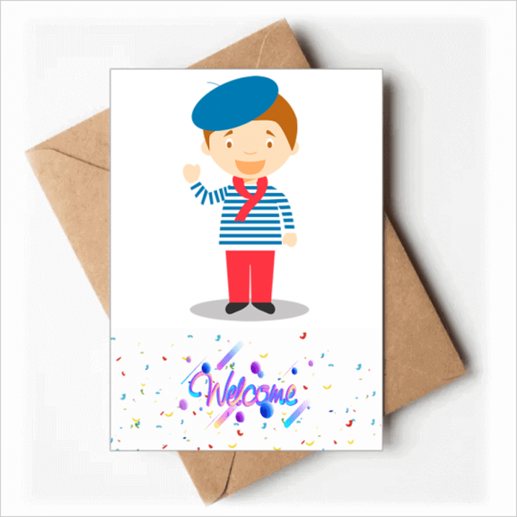 Sea Blue France Cartoon Art Deco Fashion Welcome Back Greeting Cards Envelopes Blank