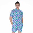 thumbnail image 1 of Sea Blue Mermaid Scales Pattern Short Sleeve Men'S Rompers Casual Summer Jumpsuits Outfit, 1 of 4