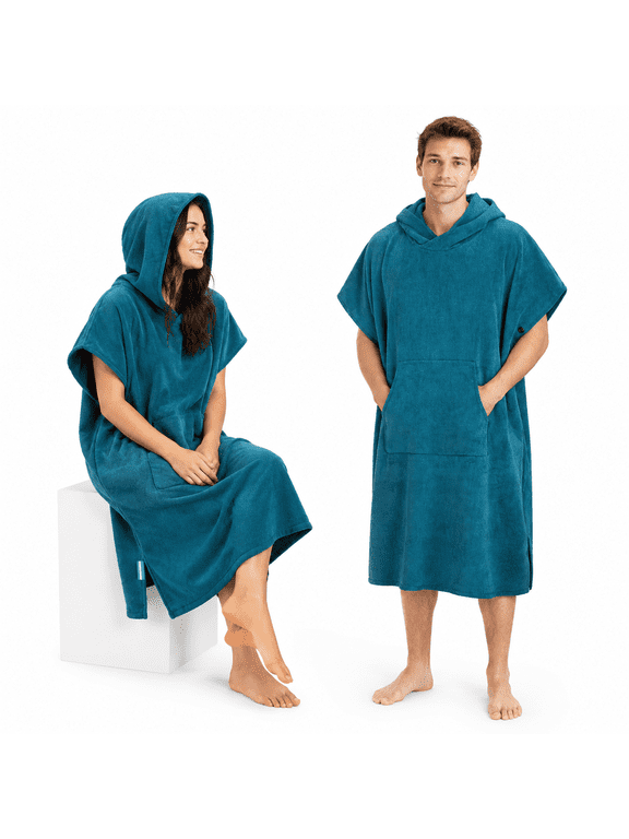 Sea Blue Microfiber Polyester Surf Poncho Changing Robe for Beach and Pool Use