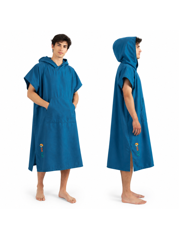 Sea Blue One Size Microfiber Hooded Surf Poncho Changing Robe Towel Cover Up