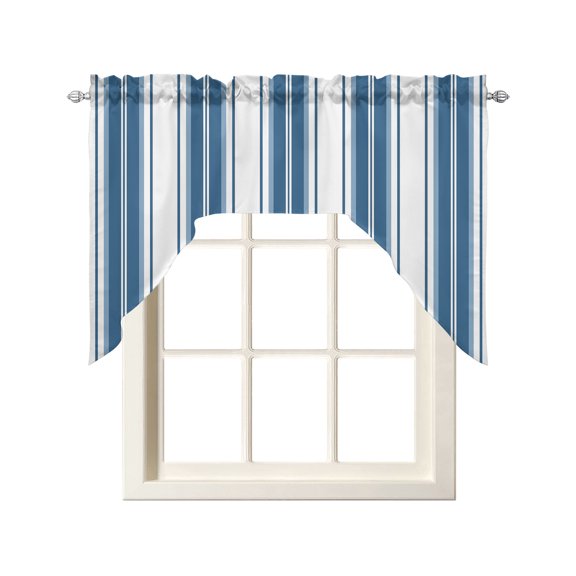 Sea Blue Striped Swag Curtains for Kitchen Modern Thin Line Vertical Stripes Valances for Windows Rod Pocket Small Window Treatment Short Topper for Cafe Bedroom Bathroom Living Room Decor 56x36 Inch