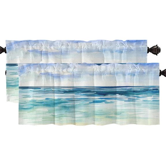 Sea Blue Window Valance,Semi-Decorative Curtains,Used for Bathroom,Living Room and Dining Room Theme Decoration,Curtain Hanging Cloth,52X18 Inches 2 Pack
