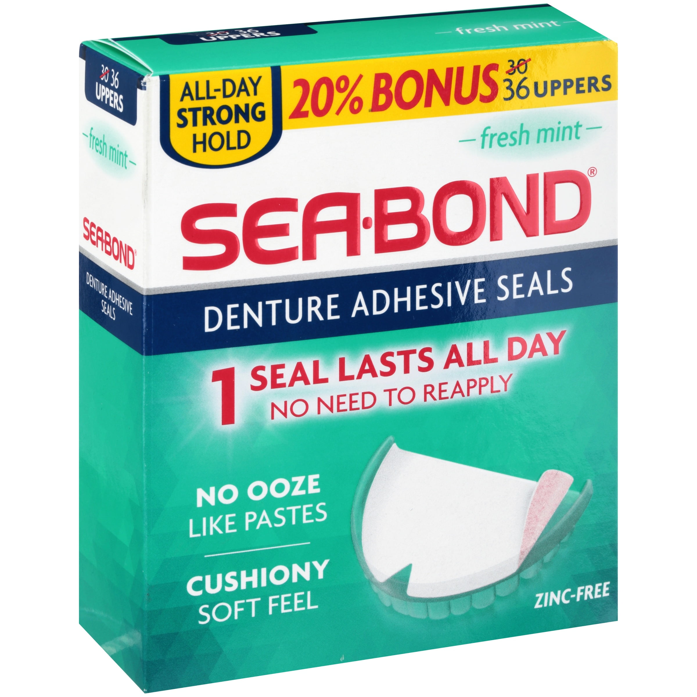 SeaBond® Fresh Mint Denture Adhesive Seals 36 ct Box
