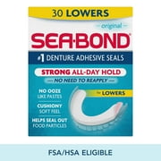 Sea Bond Secure Denture Adhesive Seals, For an All Day Strong Hold, 30 Original Flavor Seals for Lower Dentures
