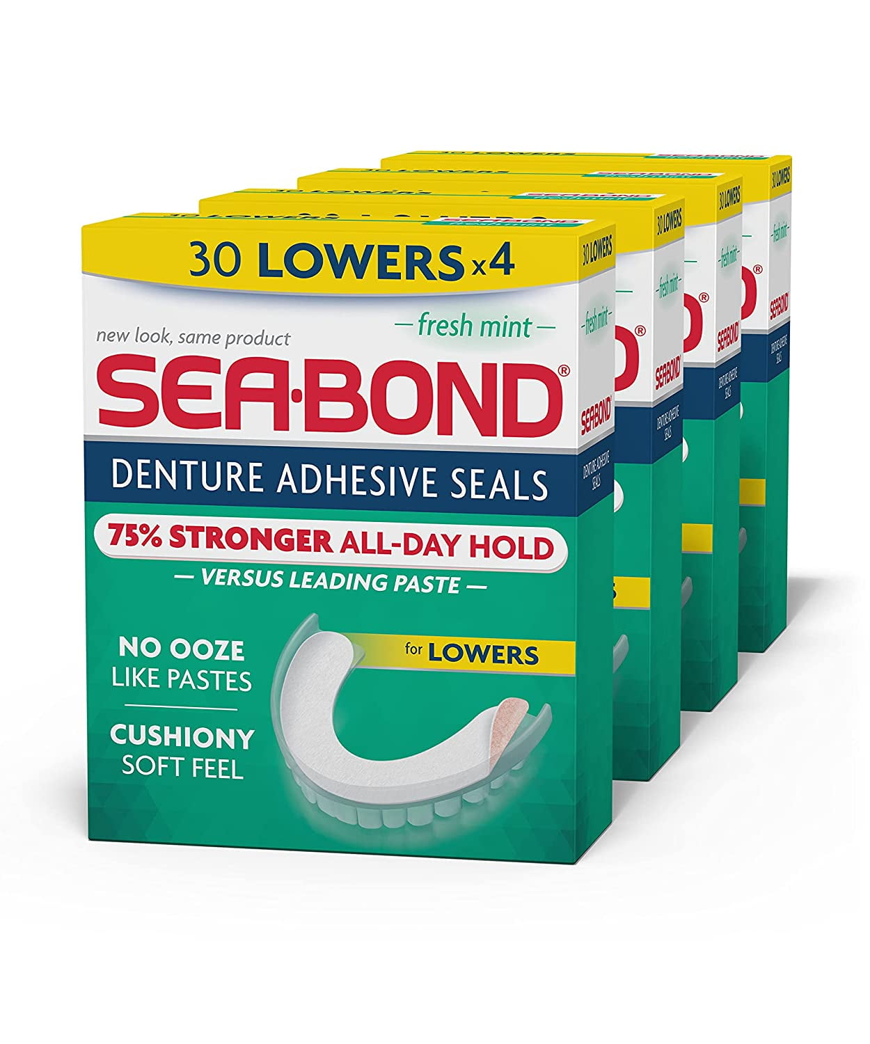 SeaBond Secure Denture Adhesive Seals, Fresh Mint Lowers, ZincFree
