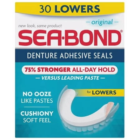Sea Bond Secure Denture Adhesive Seals, Original Lowers, 30 Count (Pack of 12)