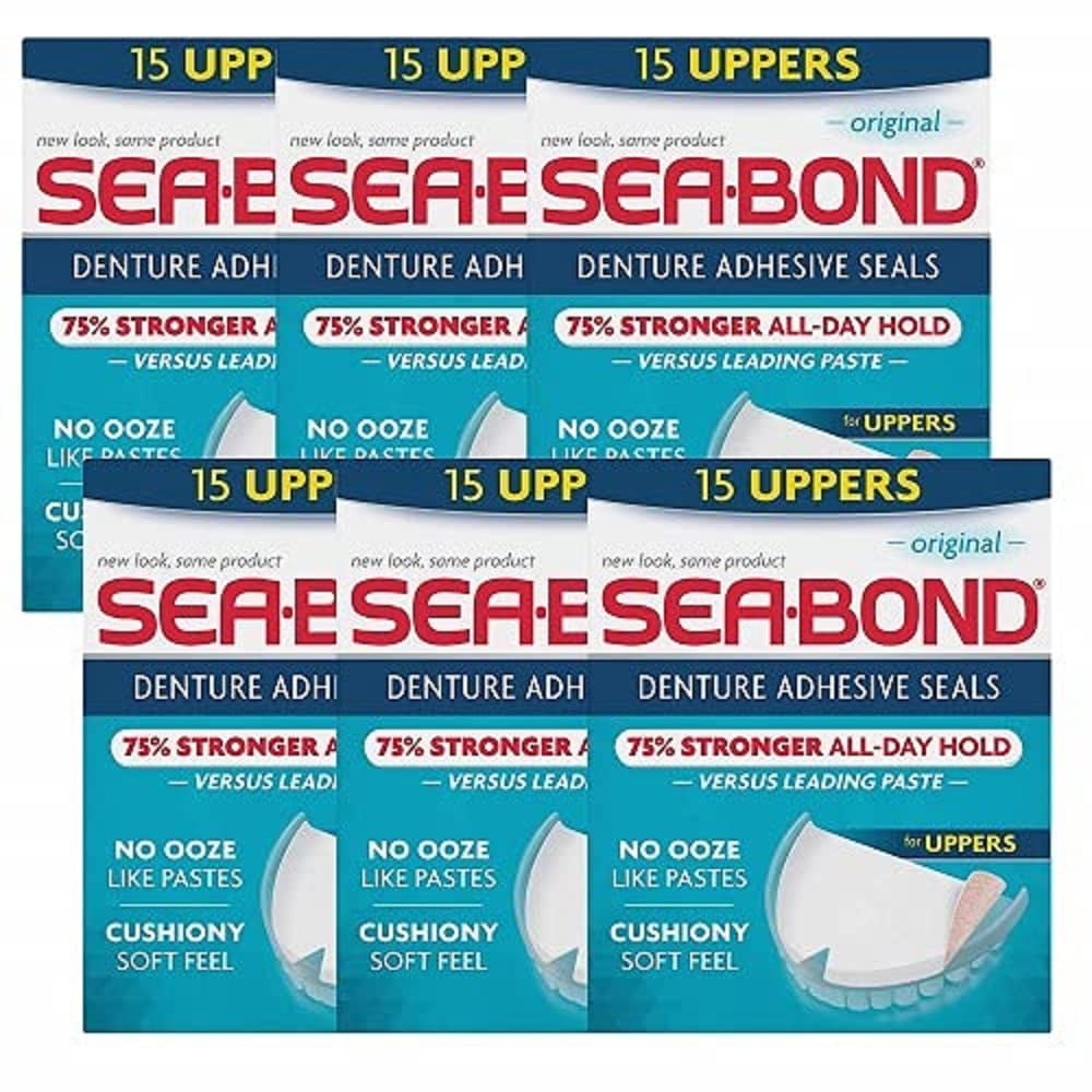 SeaBond Secure Denture Adhesive Seals, Original Uppers, Zinc Free, All Day Hold, Mess Free, 15