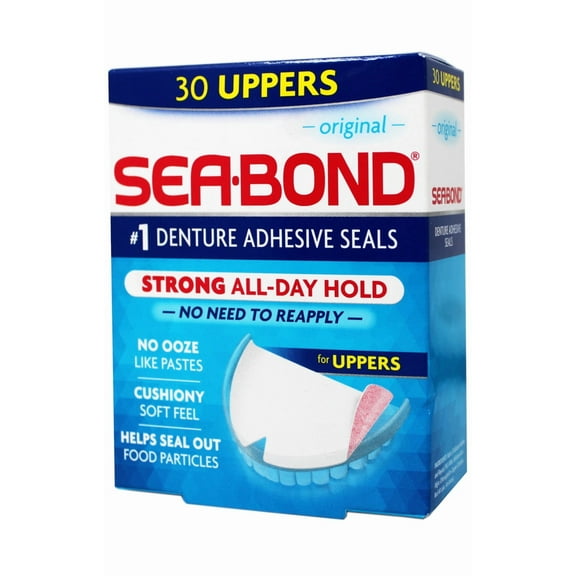 Sea-Bond Secure Denture Adhesive Seals, Original Uppers, Zinc-Free, All-Day-Hold, Mess-Free, 30 Count - 10 Pack
