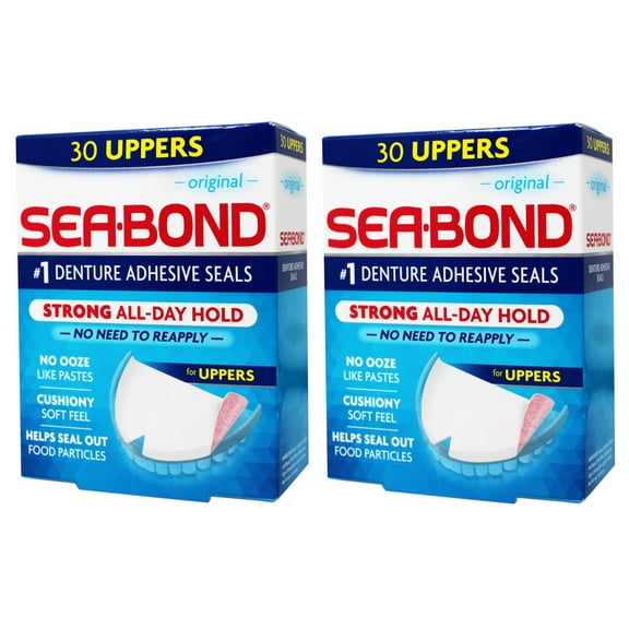 Sea-Bond Secure Denture Adhesive Seals, Original Uppers, Zinc-Free, All-Day-Hold, Mess-Free, 30 Count - 2 Pack