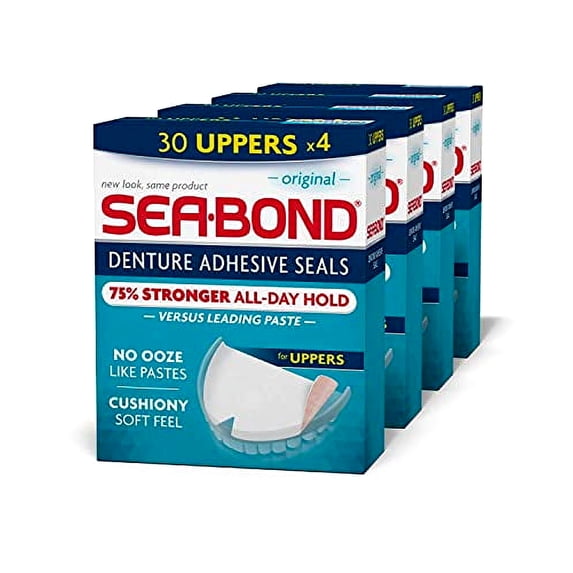 Sea-Bond Secure Denture Adhesive Seals, Original Uppers, Zinc-Free, All-Day-Hold, Mess-Free, 30 Count - 4 Pack