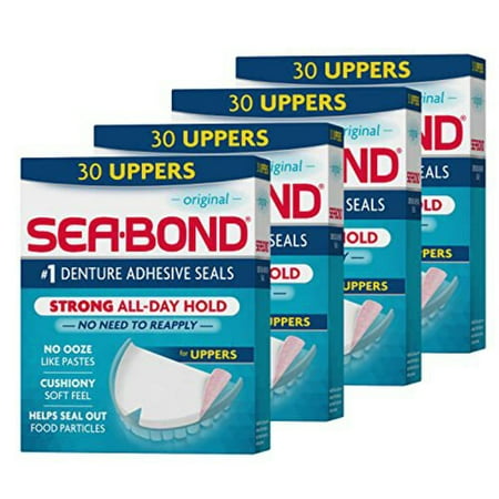 Sea Bond Upper Secure Denture Adhesive Seals, For an All Day Strong Hold, Original Flavor Seals, 30 Count, 4 Pack