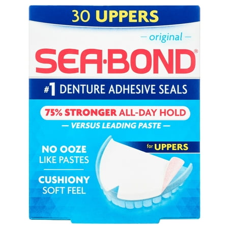 Sea Bond Upper Secure Denture Adhesive Seals, For an All Day Strong Hold, Original Flavor Seals, 30 Count