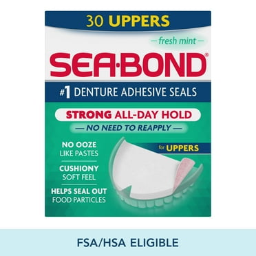 Sea-Bond Secure Denture Adhesive Seals, Fresh Mint Uppers, All-Day-Hold, Mess-Free, 30 Count