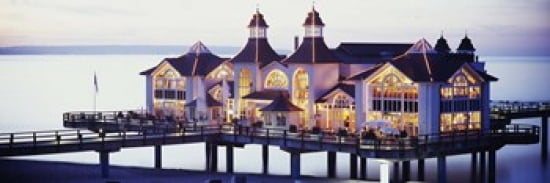 Sea Bridge Lit Up At Dusk Sellin Isle Of Ruegen Germany Canvas Art - Panoramic Images (36 x 12)