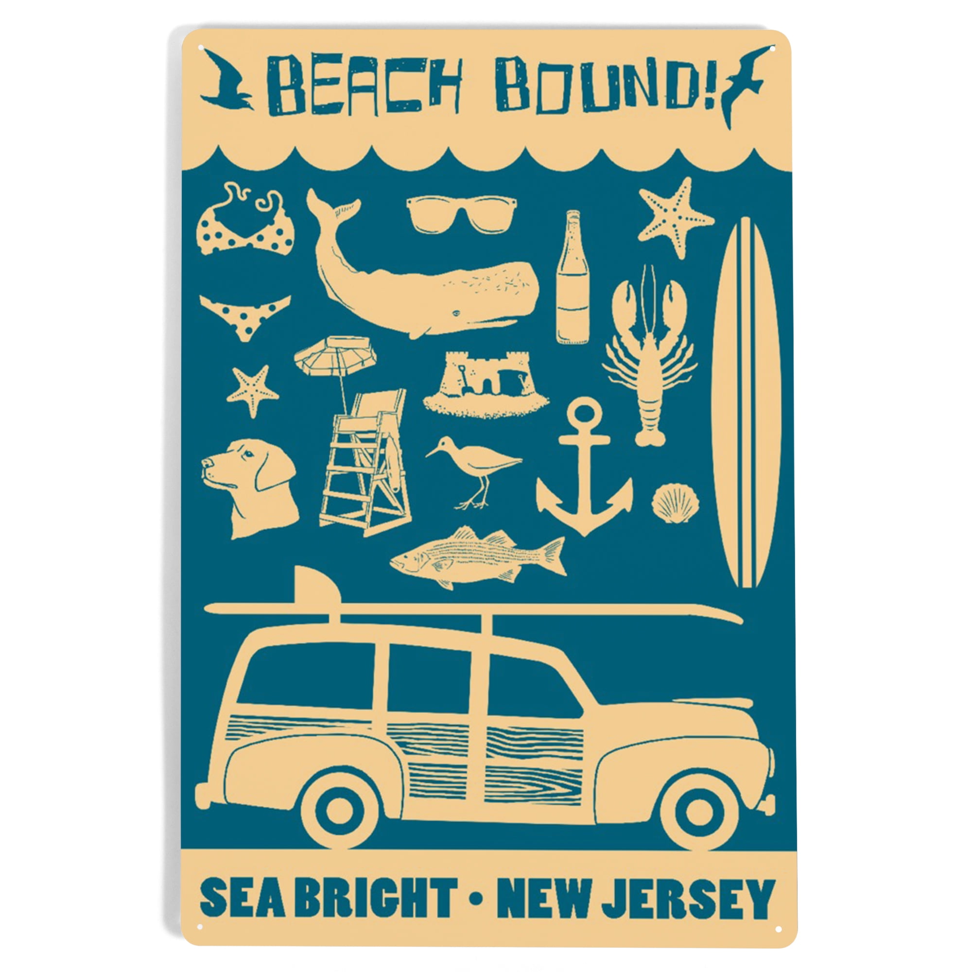Sea Bright, New Jersey, Beach Bound, Coastal Icons (12x18 Aluminum Art