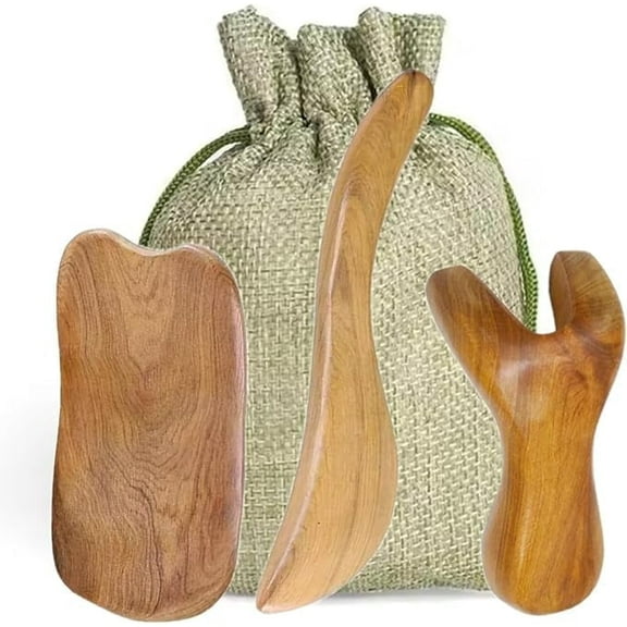 Wood Therapy Massage Tools by This Hippie Girl to Massage and Scrap Skin, Acupressure Pain Release, Thai Gua Sha Muscle Scrapping Skin Tools to Promote Circulation, Set of 3 in Gift Bag