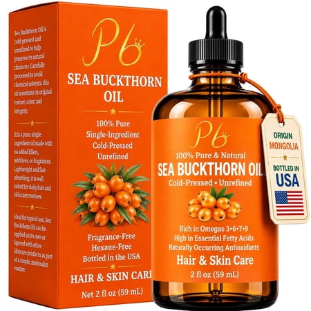 Sea Buckthorn Oil, 100% Pure Cold-Pressed Unrefined, Face, Hair & Scalp Moisturizer, 2 fl oz
