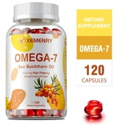 Sea Buckthorn Oil Omega-7 Capsules - Supports Heart, Cardiovascular and Skin Health, Promotes Metabolism, Antioxidant - 120 Softgels