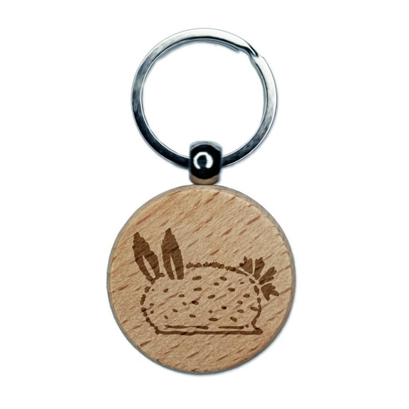 Sea Bunny Nudibranch Round Keychain Charm Tag - Engraved Wood