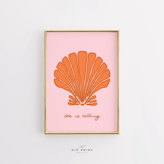 Sea Is Calling Wall Art,Preppy Shell Print,Coastal Summer Poster,Pink Orange Ocean Decor,Nautical Beach Vibes Illustration, Wall Art, Modern Wall Decor, 12x18 UNFRAMED