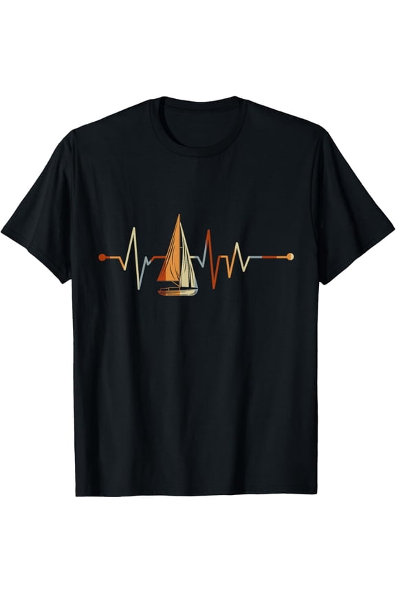 Sea Captain Gift Sail Boat Heartbeat Boat Sailing T-ShirtMen and women, Black T-shirt, size: Extra large