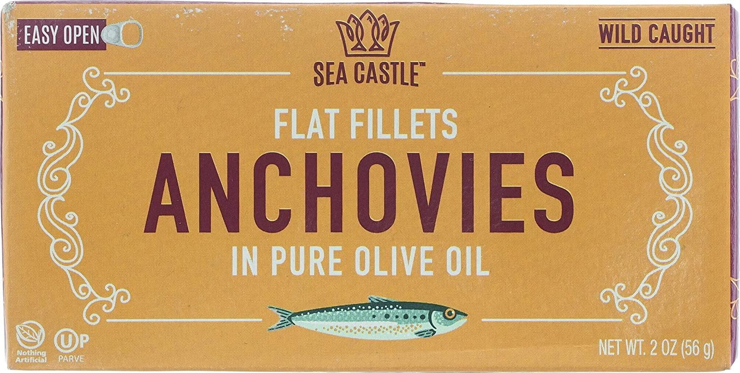 Sea Castle Flat Fillets Anchovies In Pure Olive Oil 2 OZ 12 Pack Wild