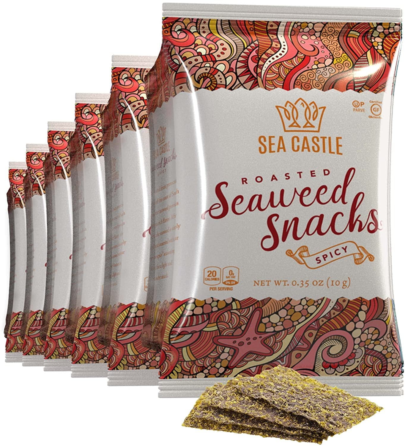 Sea Castle Roasted Spicy Seaweed Snack, .35 Oz. 6 Pack Gluten Free