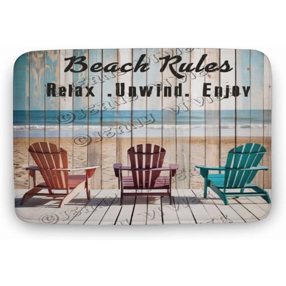 Sea Chair Beach Rules Relax Unwind Enjoy Flannel Bathroom Rug 16"x24" Bath Rug Beach Theme Bedroom Mat Non Slip Backing Washable Floor Comfortable Rug for Home Office