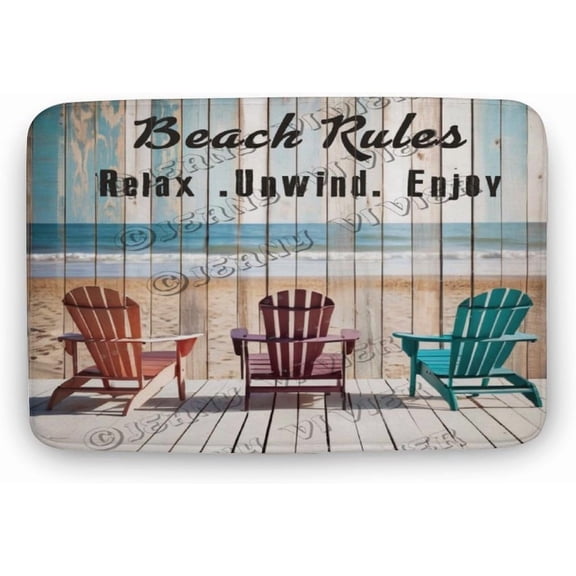 Sea Chair Beach Rules Relax Unwind Enjoy Flannel Bathroom Rug 20""x32"" Bath Rug Beach Theme Bedroom Mat Non Slip Backing Washable Floor Comfortable Rug for Home Office, Doormat 02