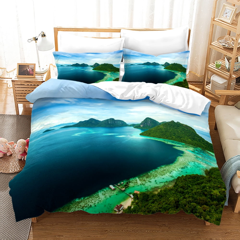 Sea Coastal Duvet Cover for Men Women Girls,Ocean Beach Palm Tree