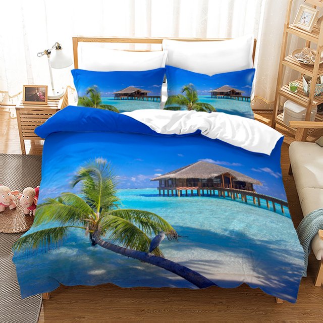 Sea Coastal Duvet Cover for Men Women Girls,Ocean Beach Palm Tree