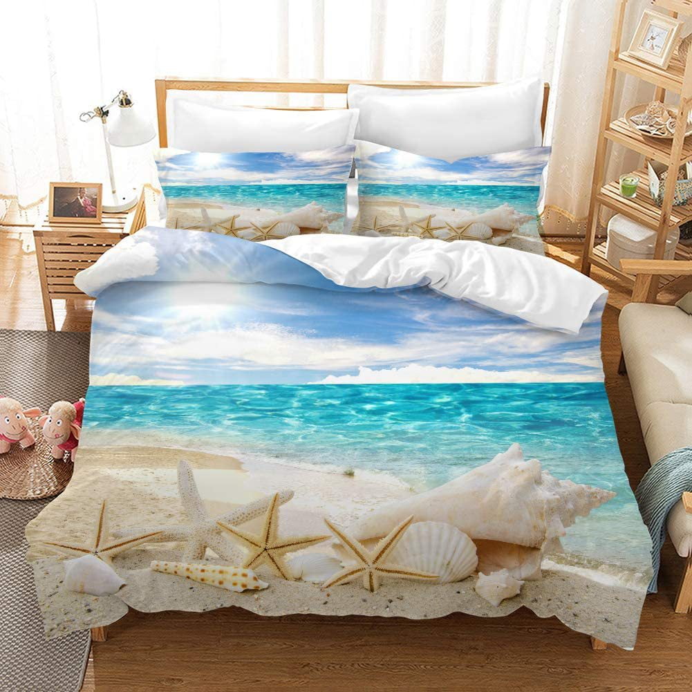 Sea Coastal Duvet Cover for Men Women Girls,Ocean Beach Palm Tree